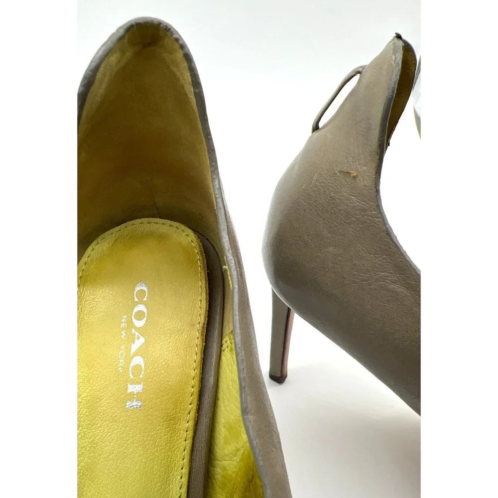 COACH Manhattan Genuine Leather Grey Stiletto Sandal Size 6.5